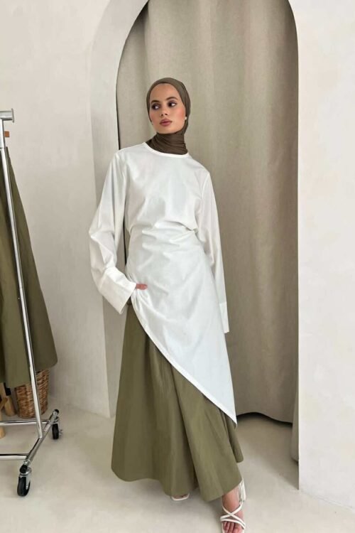 Linen Blend Asymmetrical Top and Skirt Set