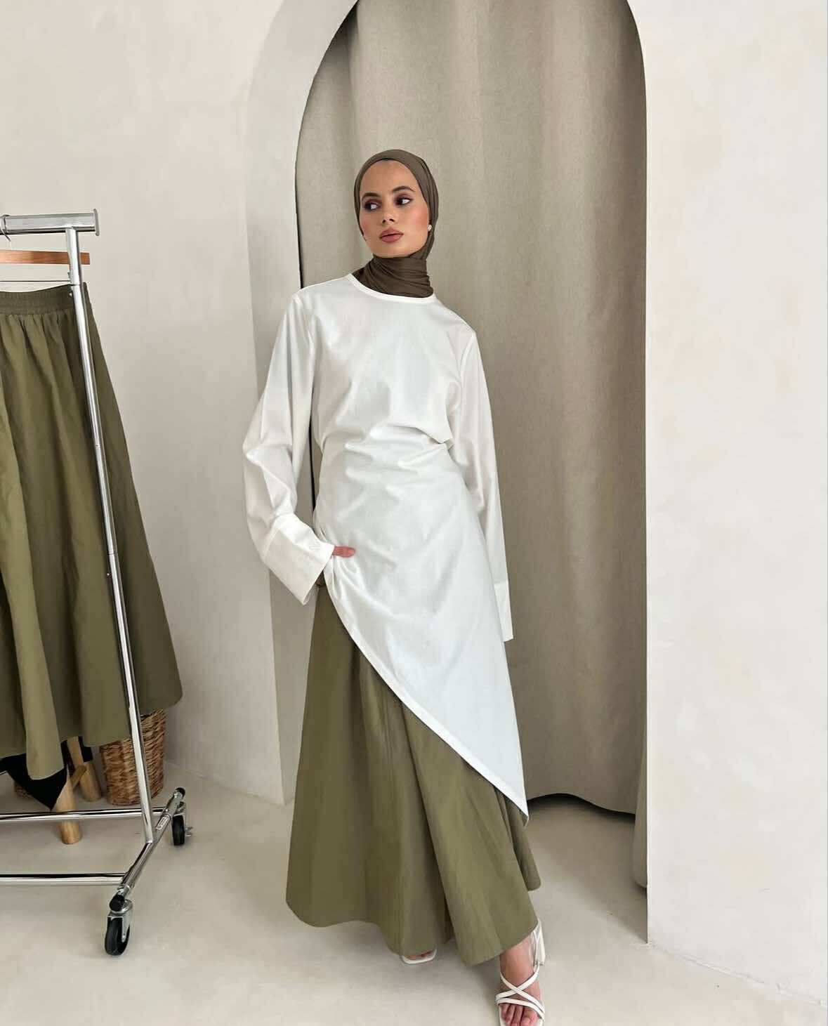Linen Blend Asymmetrical Top and Skirt Set