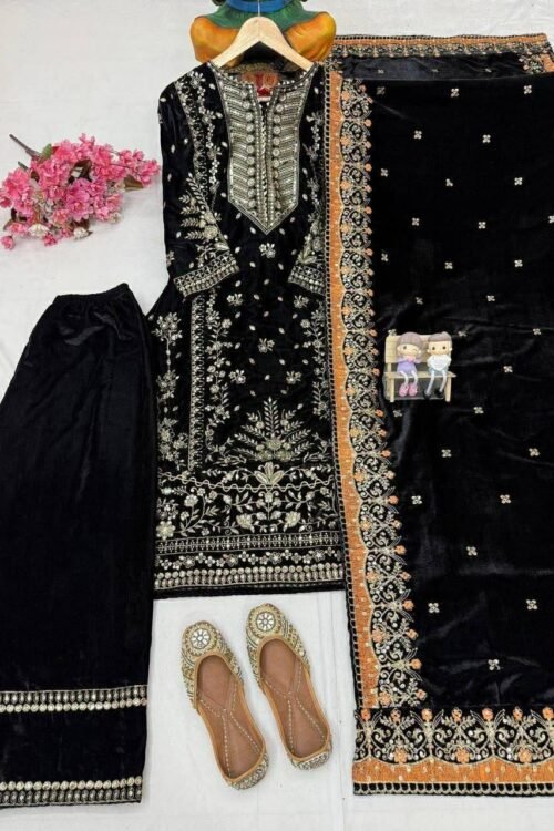 Noir Velvet Embroidered Suit