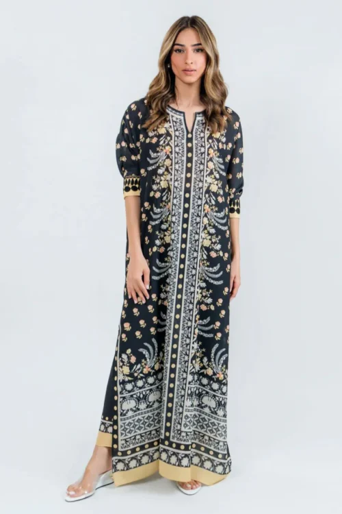 Aven Black Printed Kaftan with Pant – IN STOCK