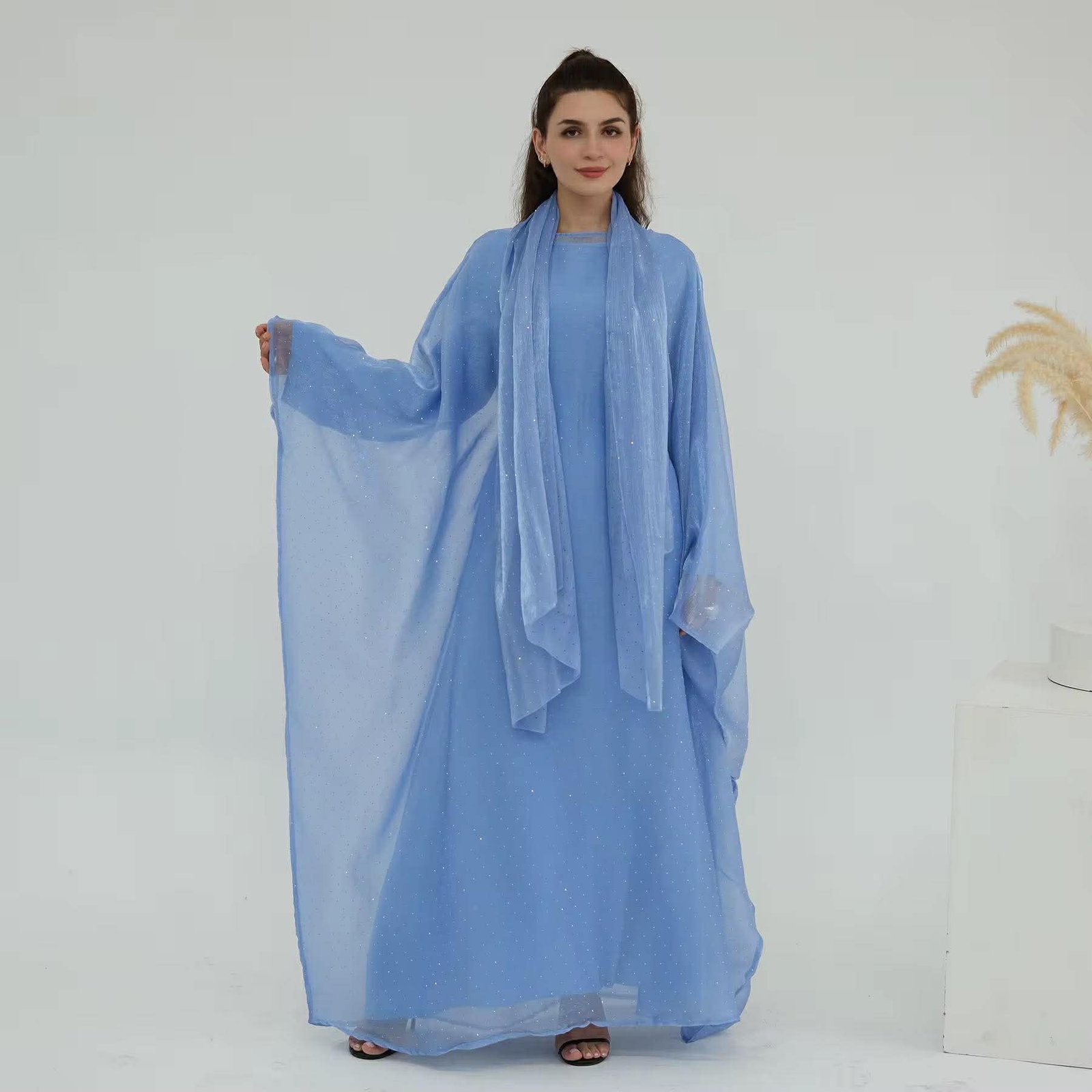 3 Piece Shimmer Butterfly Abaya - Image 2