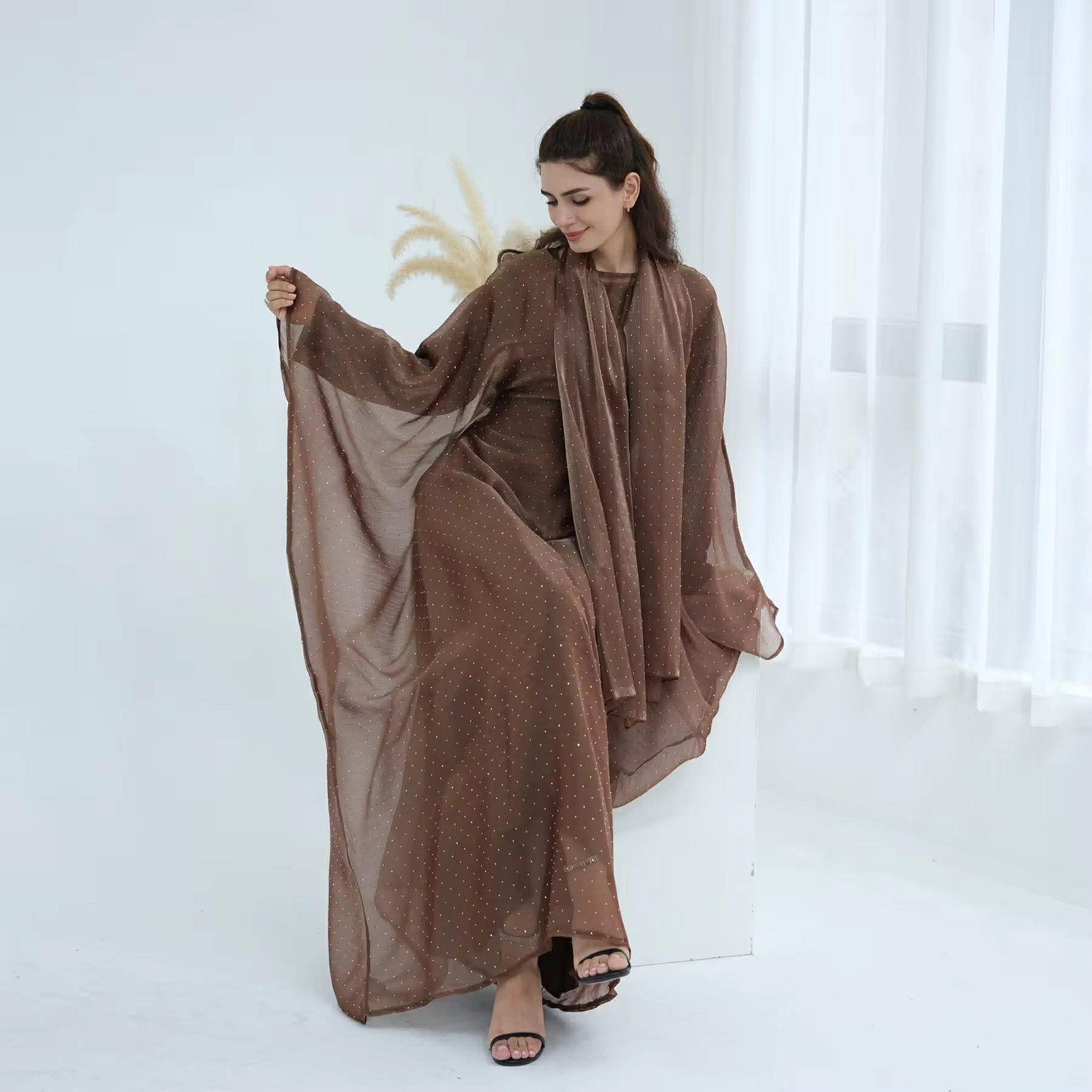 3 Piece Shimmer Butterfly Abaya - Image 5