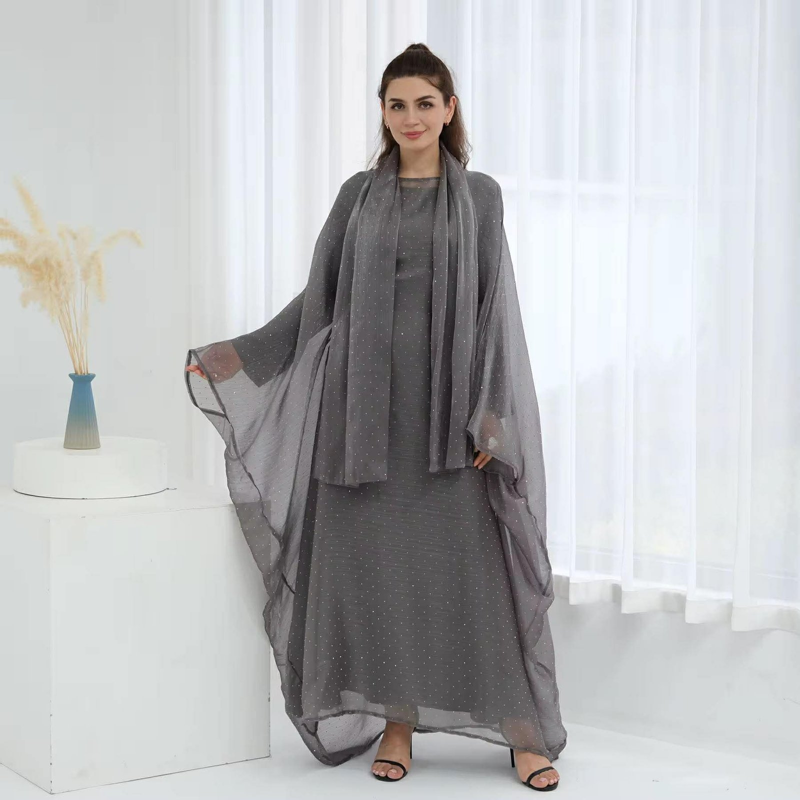 3 Piece Shimmer Butterfly Abaya - Image 8