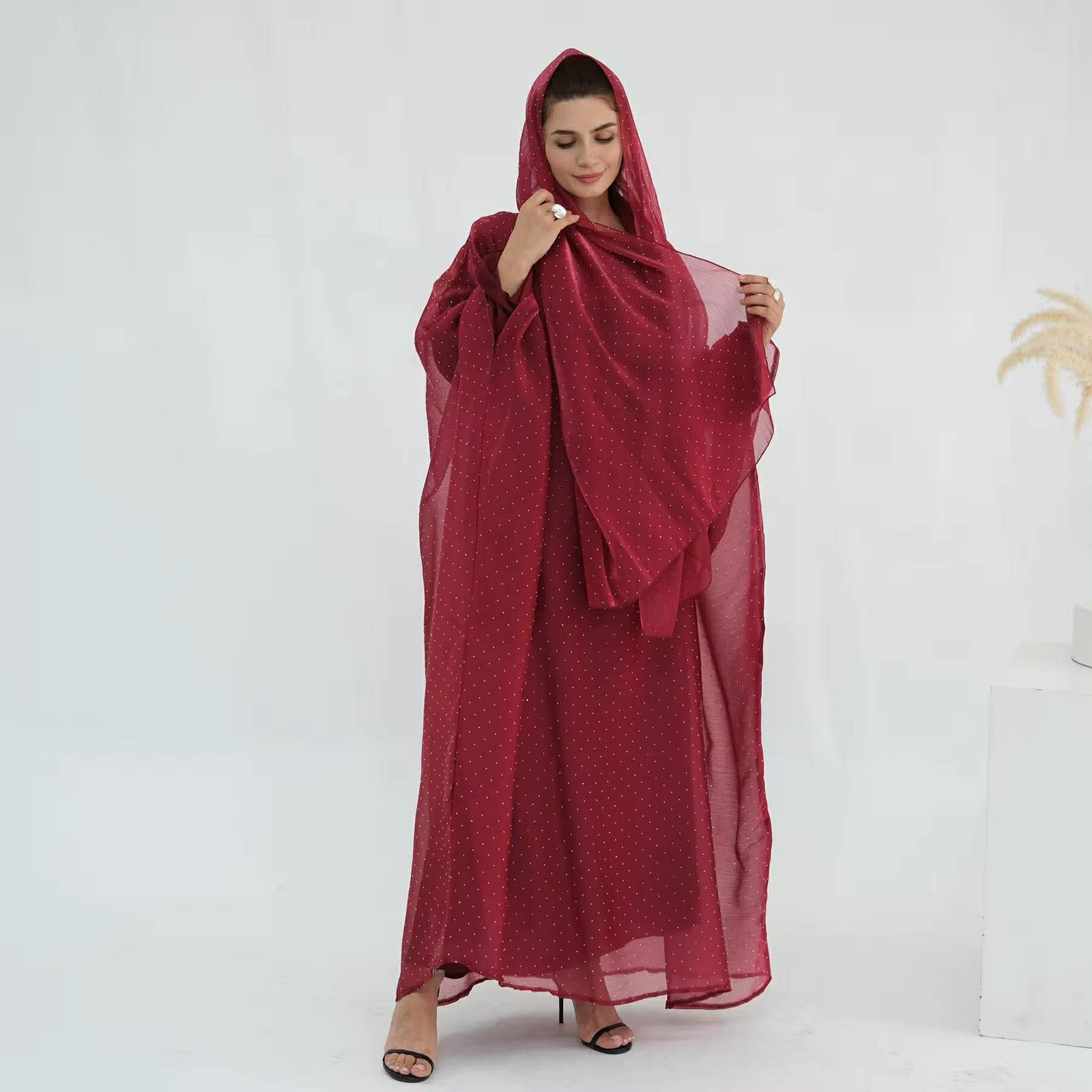 3 Piece Shimmer Butterfly Abaya