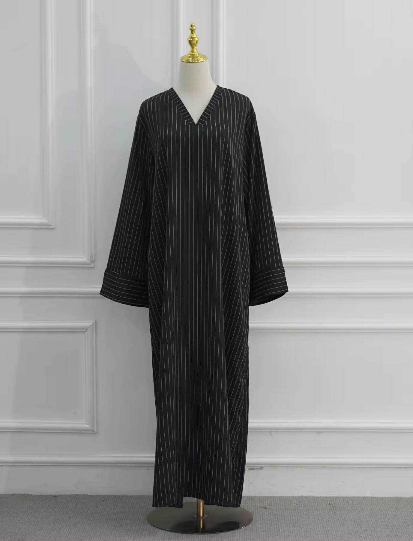 Pinstripe V-Neck Everyday Abaya - Image 2