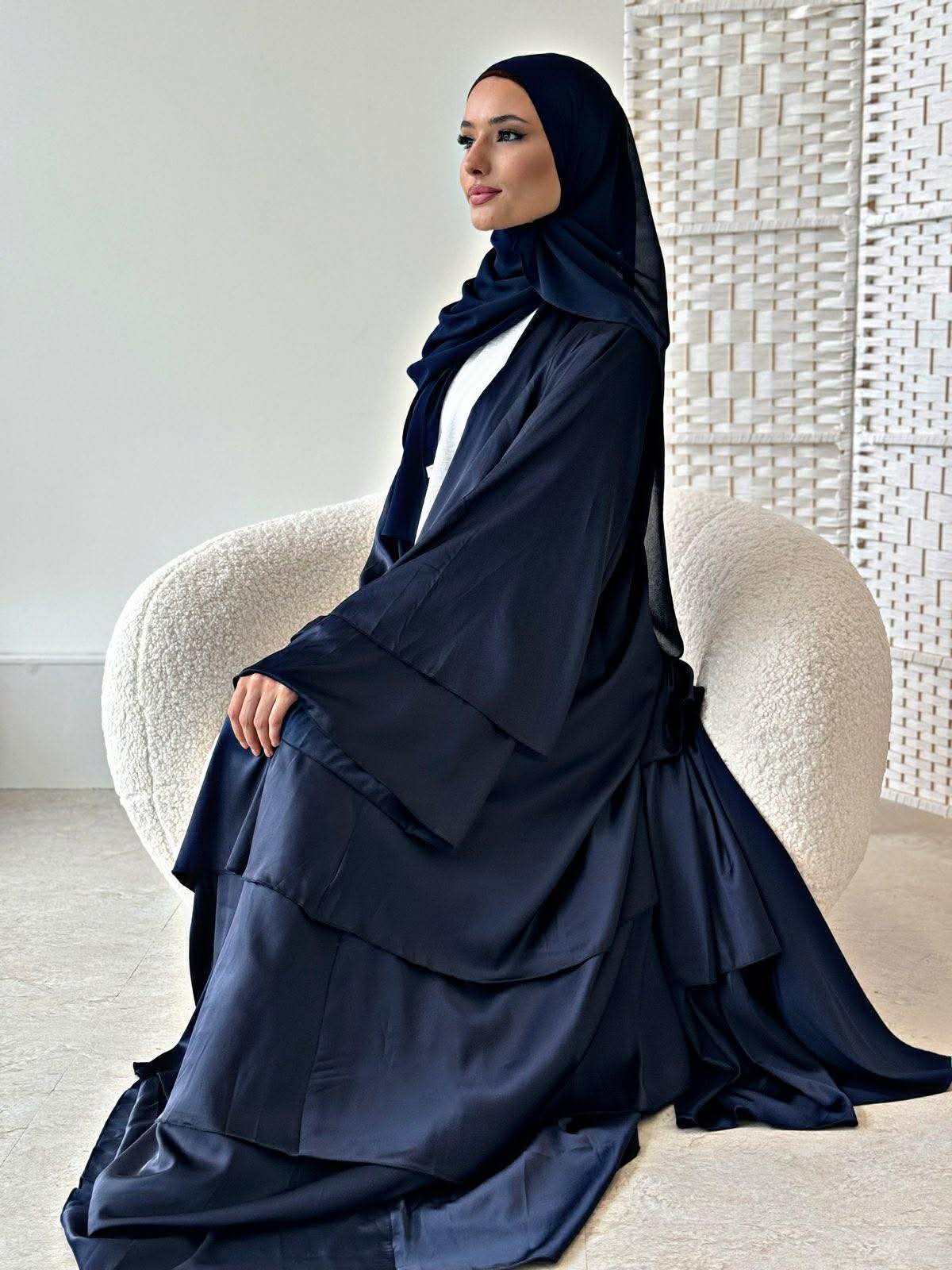 Satin Ruffle Open Abaya - Image 2