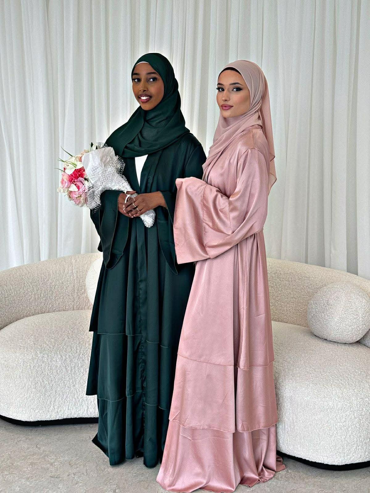 Satin Ruffle Open Abaya - Image 3