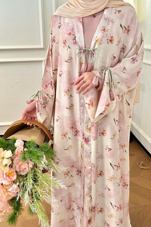 Tulip 3D Flower Satin Abaya Set