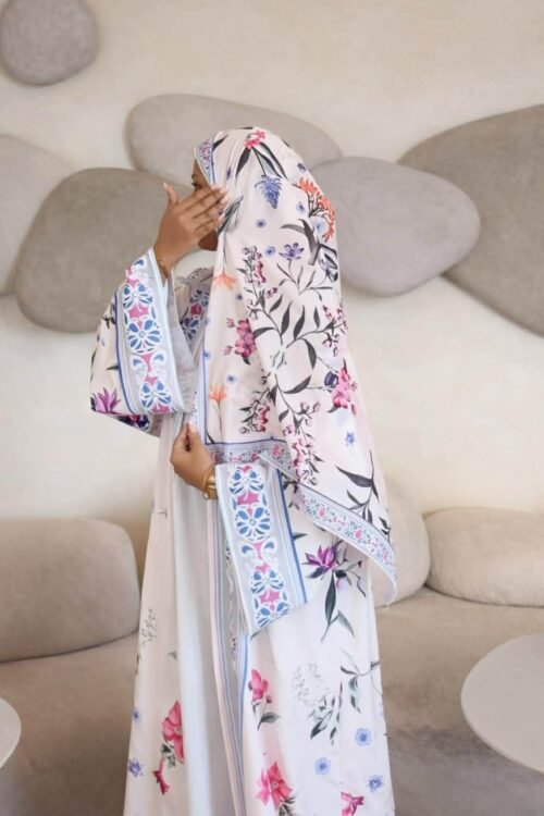 Floral Open Abaya and Hijab Set