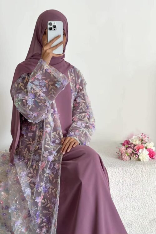 Ethereal Bloom Abaya with Inner and Hijab Set