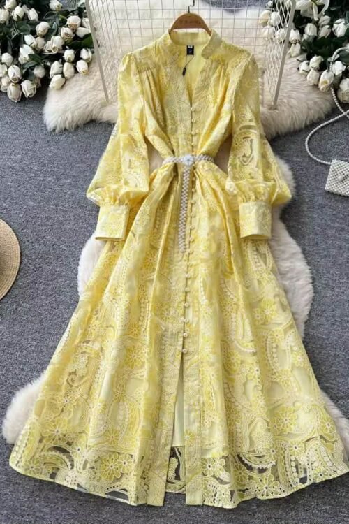 Lace Dress with Pearl Belt