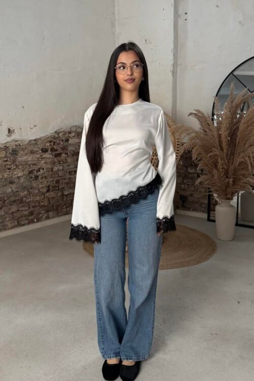 Contrast Lace Asymmetrical Satin Top