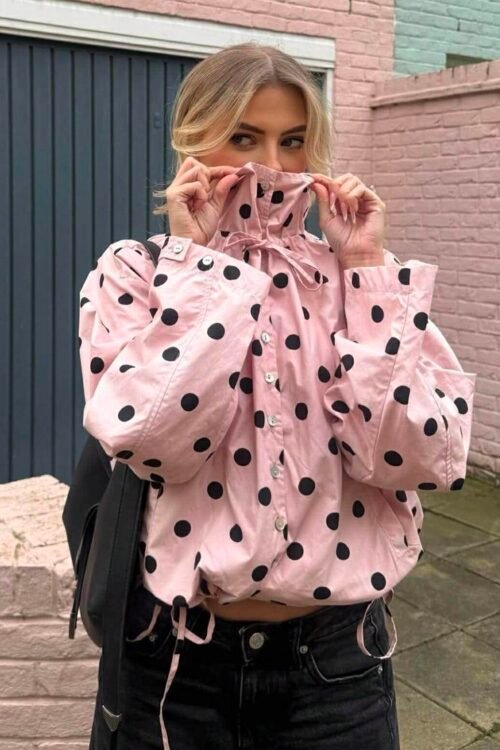 Polka Dot Chic Drawstring Jacket