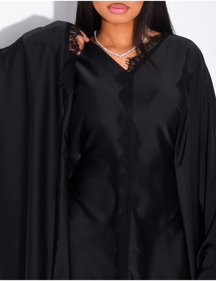 Satin Drape Lace Kaftan Abaya - Image 6