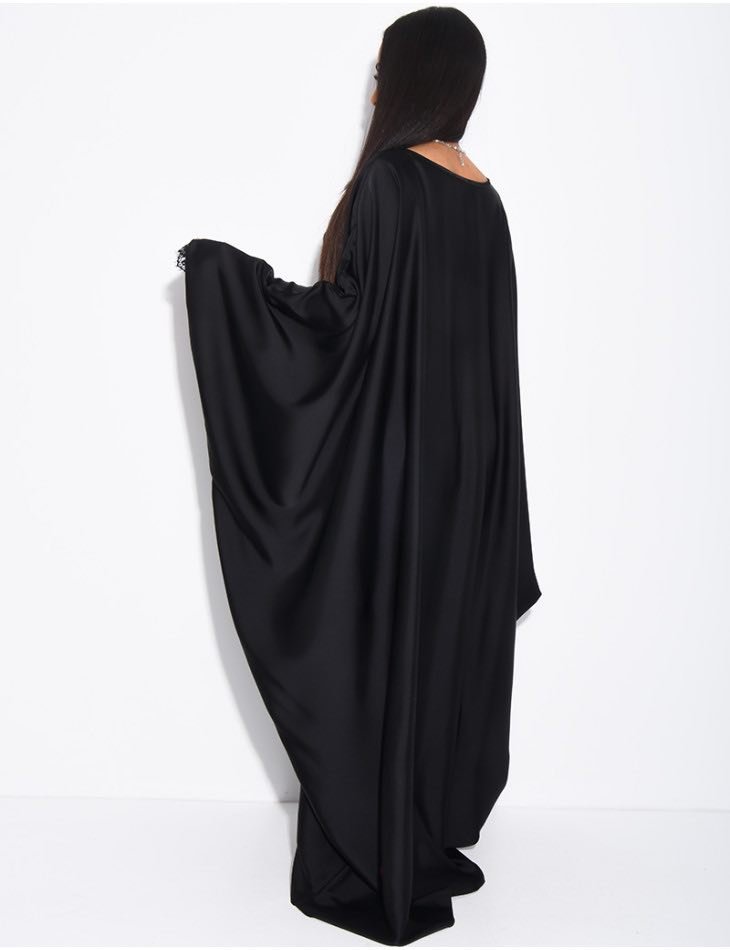 Satin Drape Lace Kaftan Abaya - Image 5