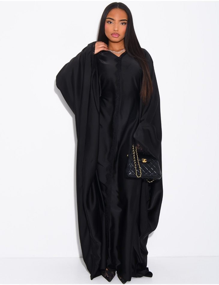 Satin Drape Lace Kaftan Abaya - Image 7
