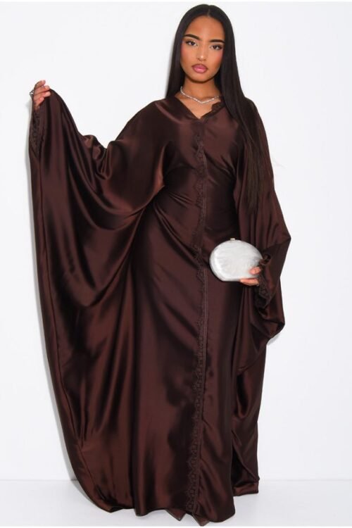 Satin Drape Lace Kaftan Abaya