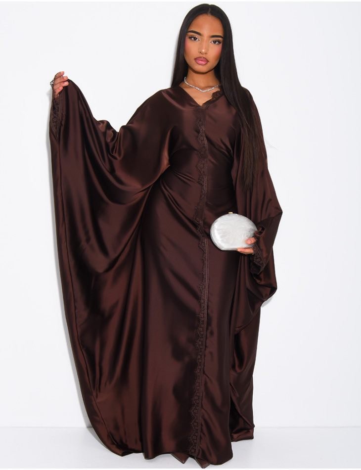 Satin Drape Lace Kaftan Abaya