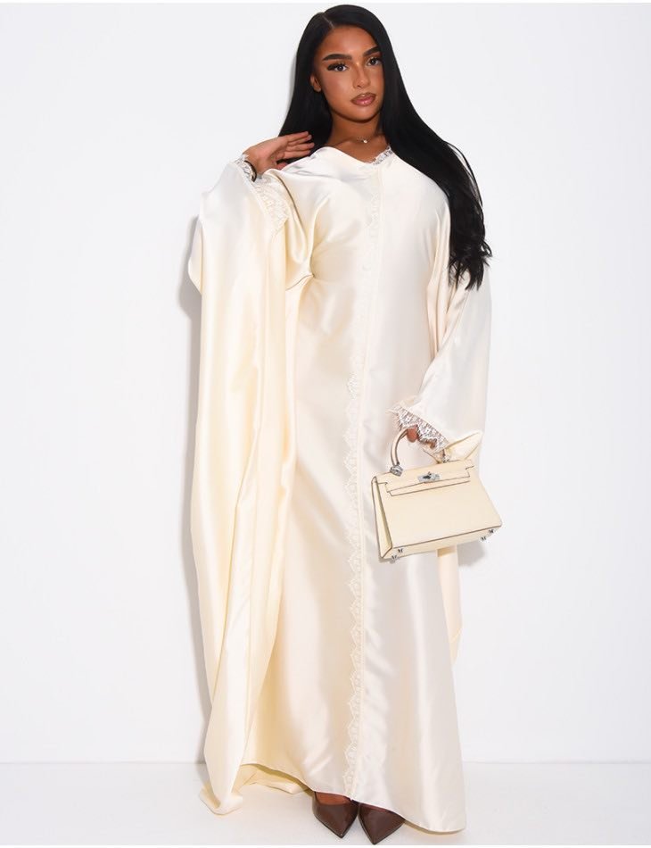 Satin Drape Lace Kaftan Abaya - Image 4