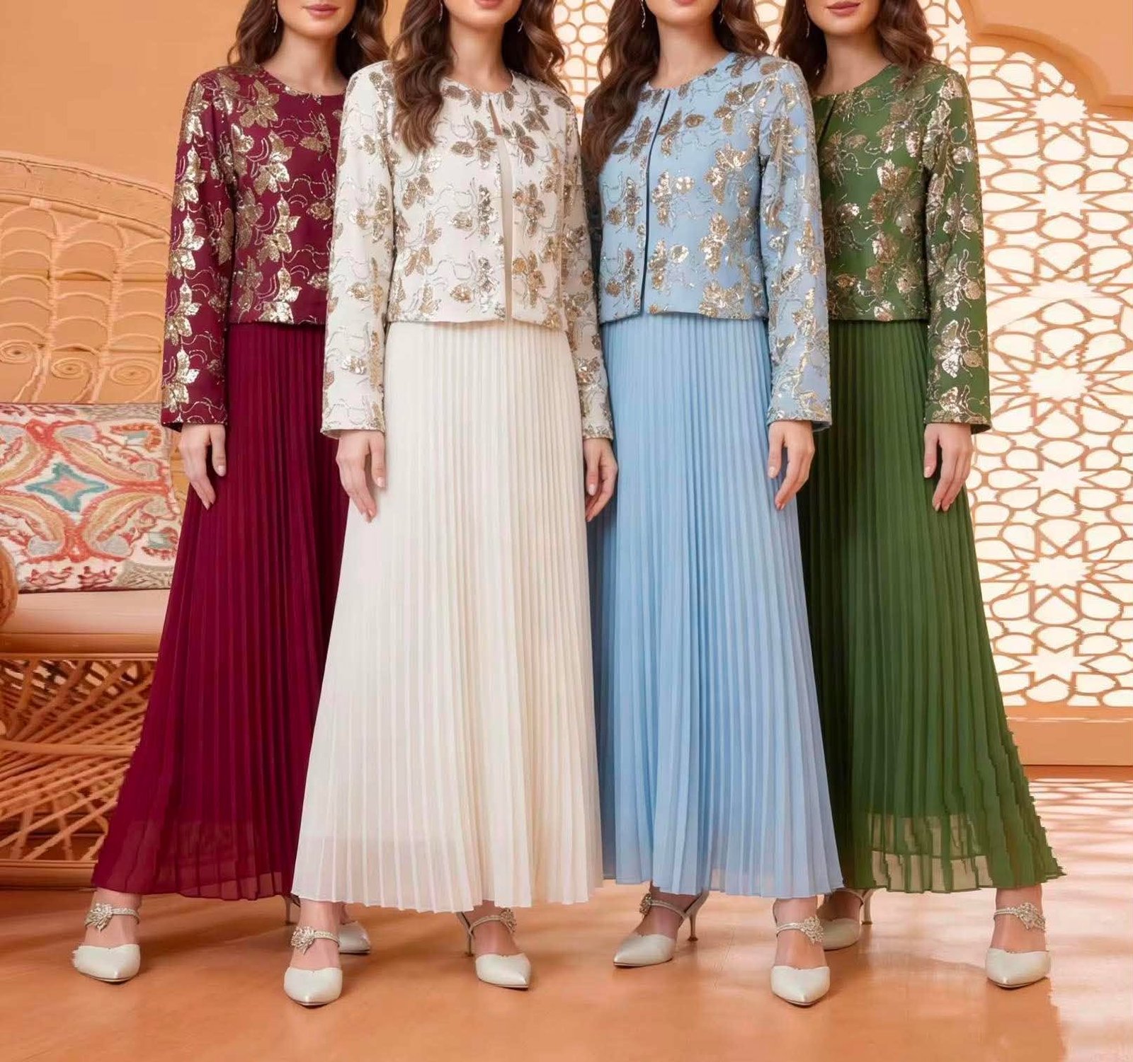 Embellished Blazer and Pleated Dress Set - Image 4