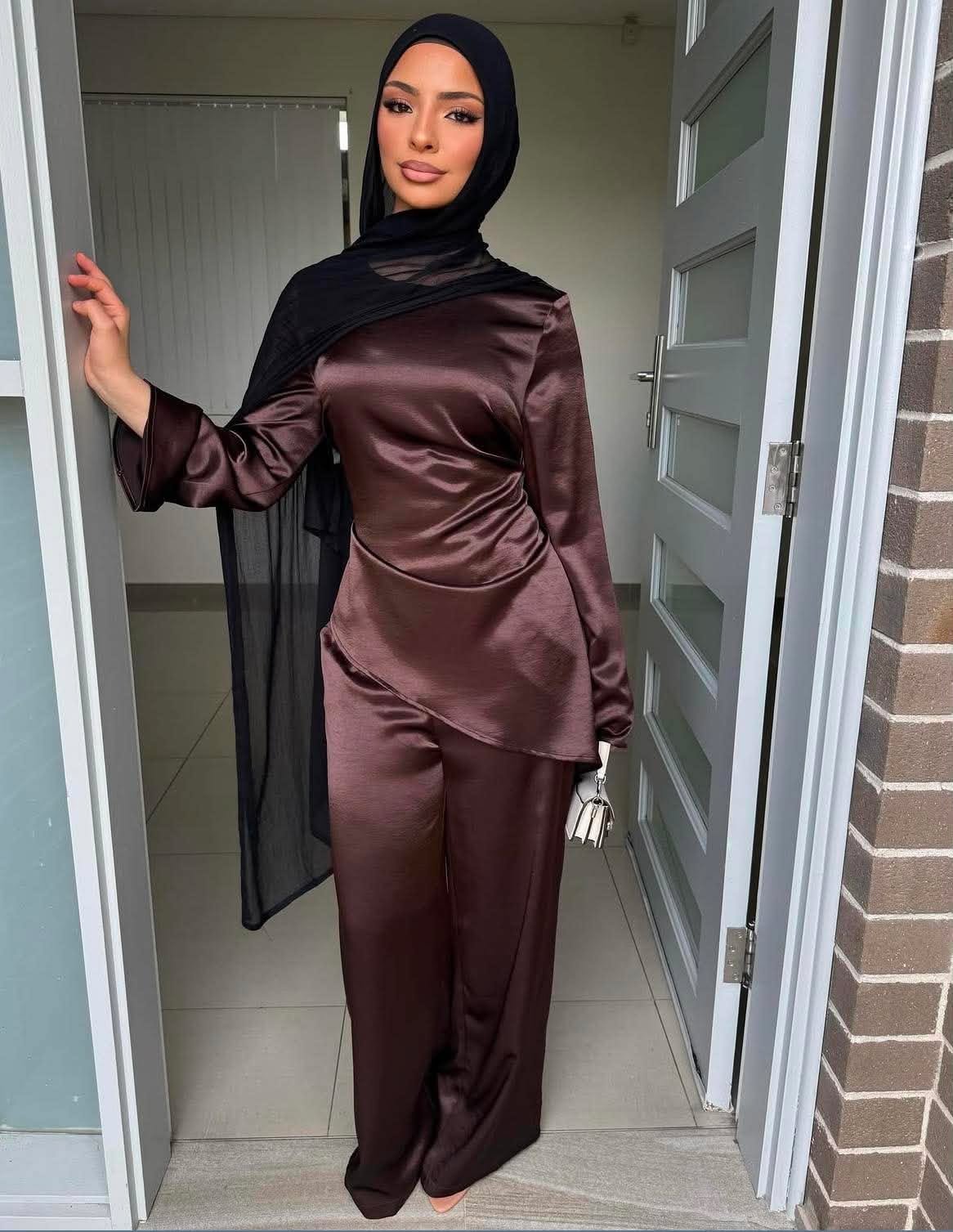 Lustre Drape Satin Top & Pant Set