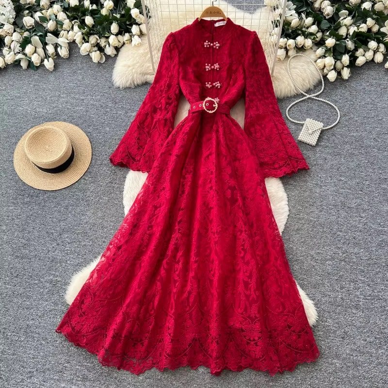 Rosaline Mandarin Collar Lace Dress